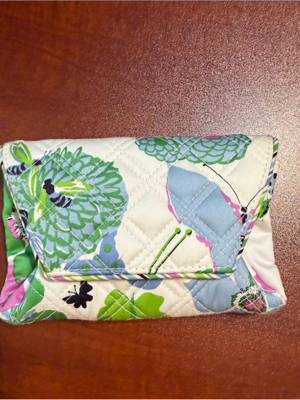 Vera Bradley Quilted Casey Floral Fold-Over Wallet Butterfly Garden